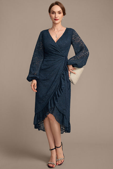 Robe Asymétrique Dentelle Marine - gallery 1