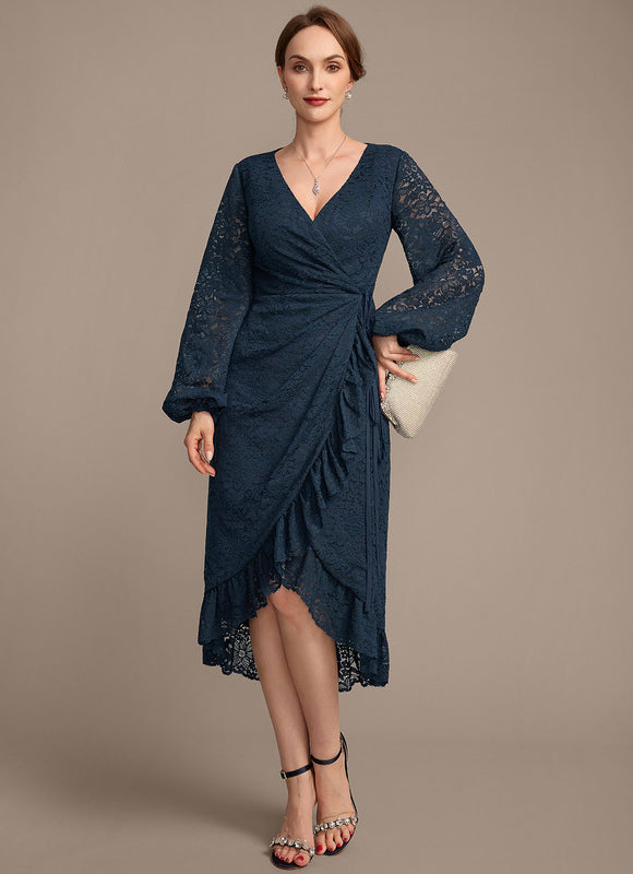 Robe Asymétrique Dentelle Marine - gallery 1