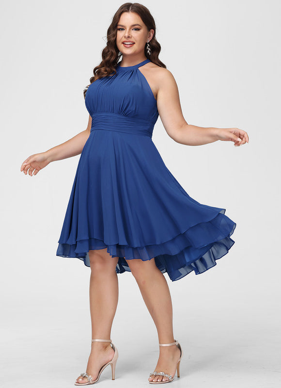 Robe Asymétrique Mousseline Prune - gallery 6