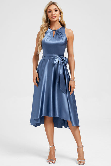 Robe Asymétrique Satin Bleu Nuit