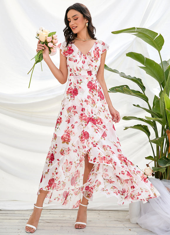 Robe Asymétrique Fleurie Midi - gallery 7