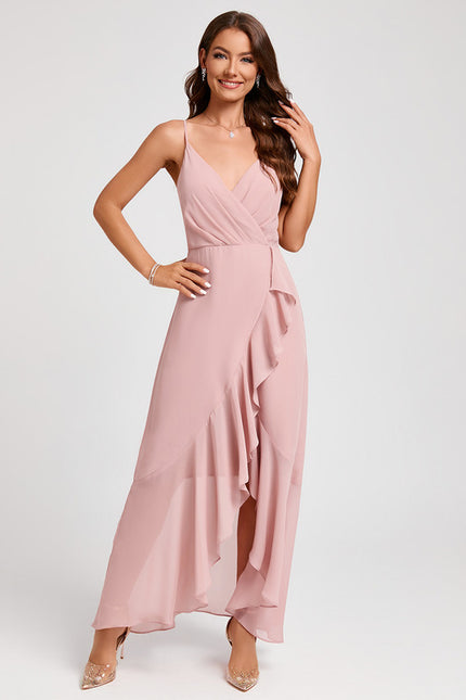 Robe Asymétrique Fluide Rose Pâle - gallery 5