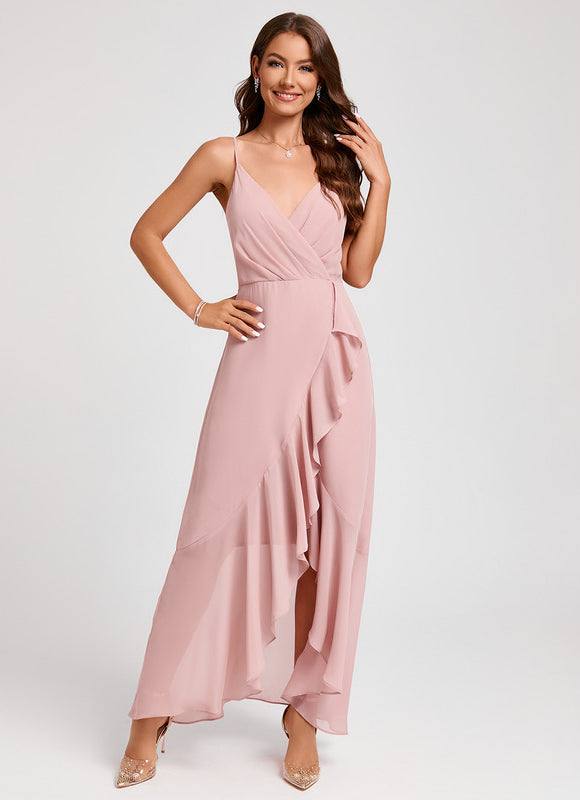 Robe Asymétrique Fluide Rose Pâle - gallery 5
