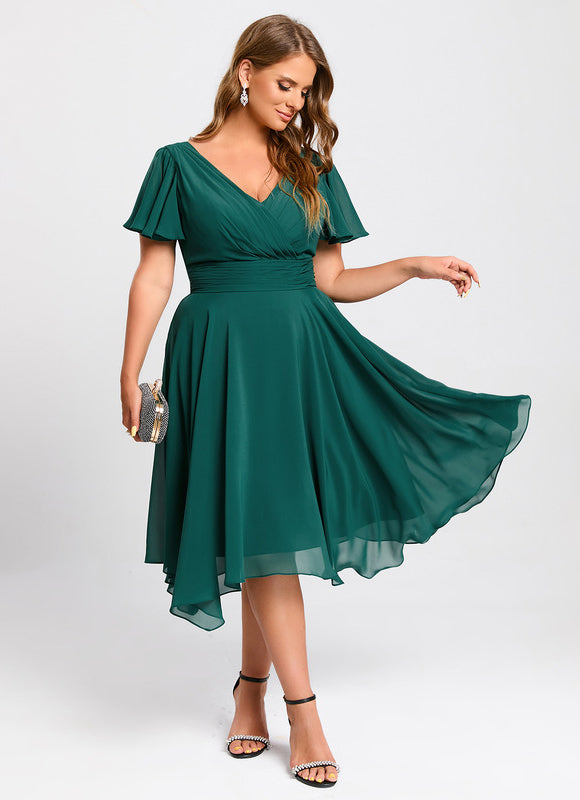 Robe Courte Asymétrique Coupe Trapèze À Volants - gallery 6