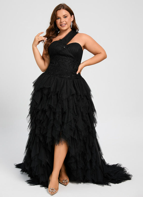 Robe Asymétrique Tulle Noir Éclatante - gallery 9