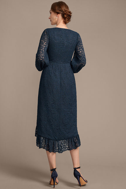 Robe Asymétrique Dentelle Marine - gallery 6