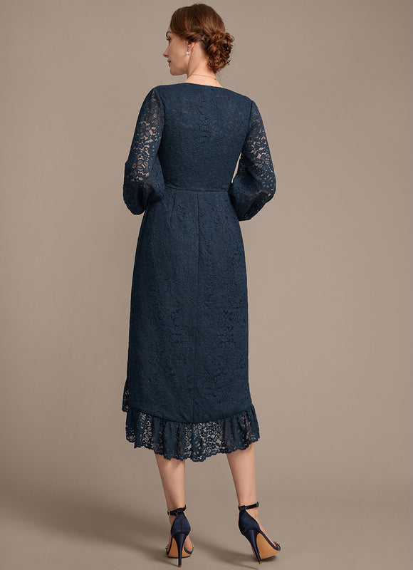 Robe Asymétrique Dentelle Marine - gallery 6