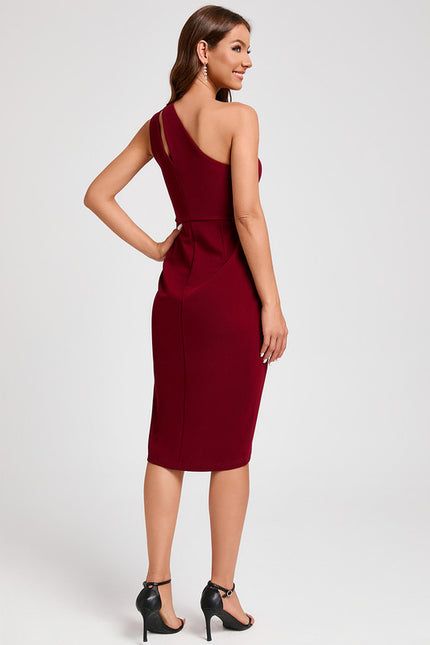 Robe Asymétrique Crêpe Asymétrique Bordeaux - gallery 2