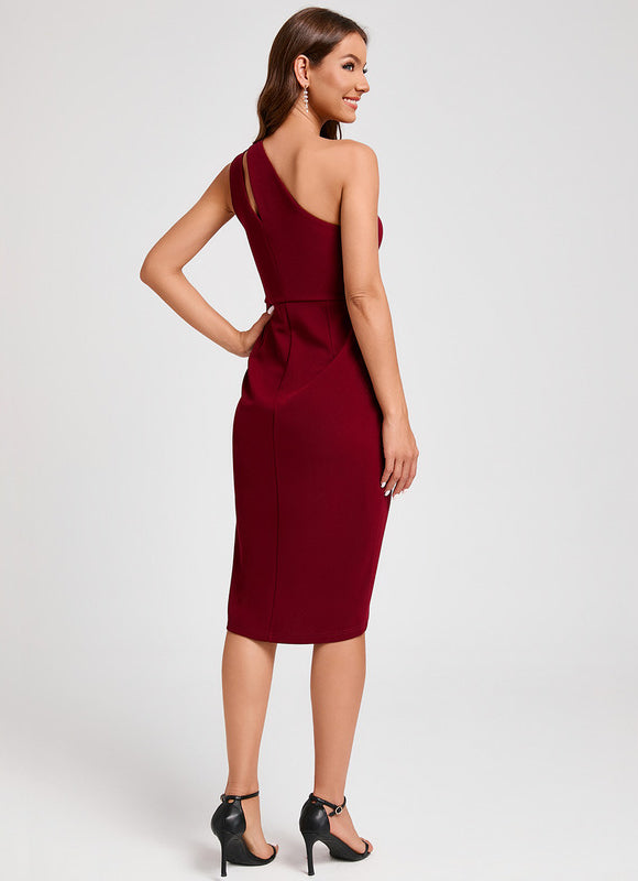 Robe Asymétrique Crêpe Asymétrique Bordeaux - gallery 2