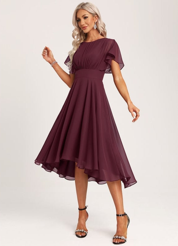 Robe Asymétrique Fluide À Volants - gallery 1