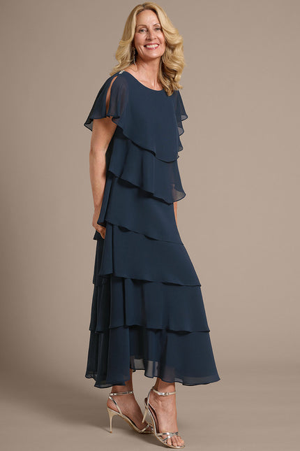 Robe Asymétrique Fluide À Volants Marine - gallery 4