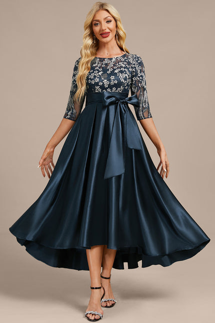 Robe Asymétrique Satin Brodée - gallery 4