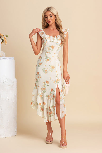 Robe Asymétrique Créme À Volants - gallery 2