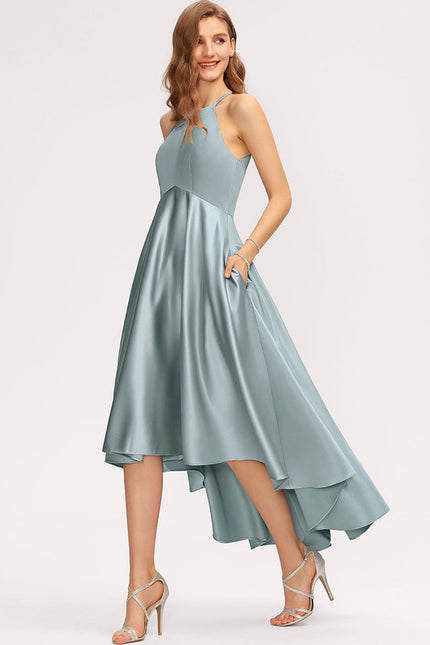 Robe Asymétrique Satin Turquoise - gallery 3