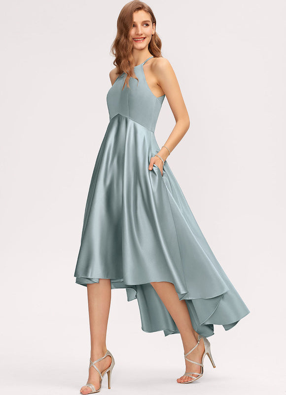 Robe Asymétrique Satin Turquoise - gallery 3