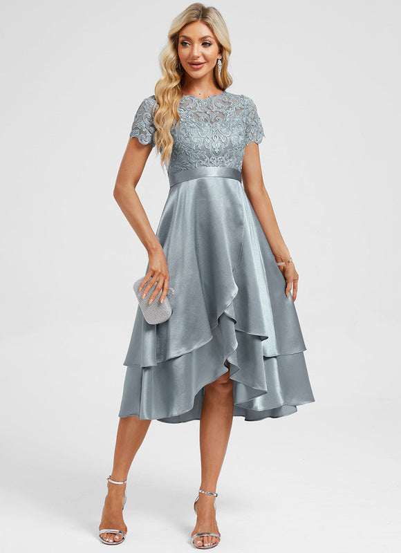 Robe De Cocktail Asymétrique Dentelle - gallery 4