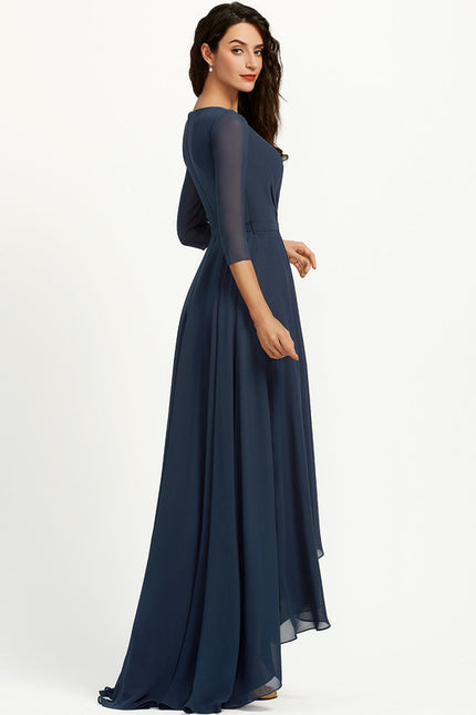 Robe Asymétrique Bleu Marine Trapèze Plissé - gallery 4