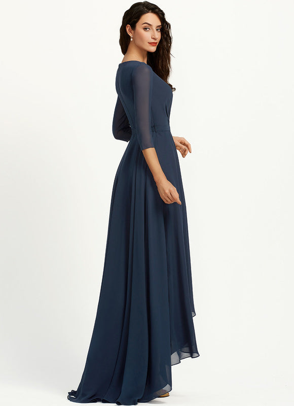 Robe Asymétrique Bleu Marine Trapèze Plissé - gallery 4