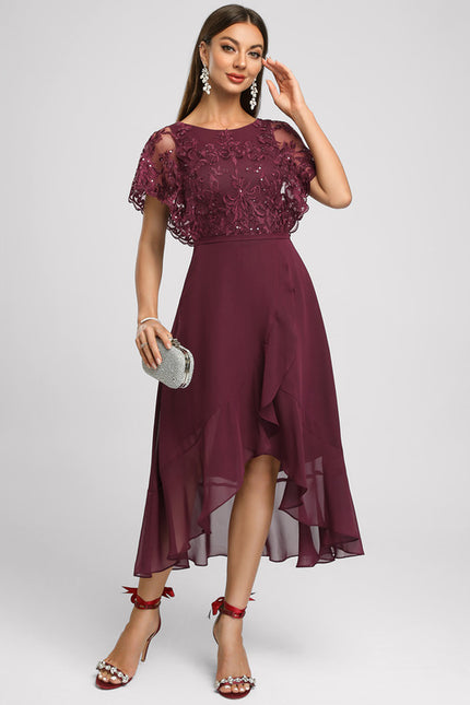 Robe Asymétrique Bordeaux Festonnée