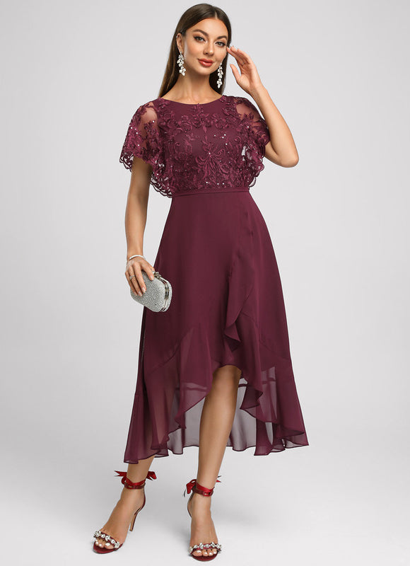 Robe Asymétrique Bordeaux Festonnée