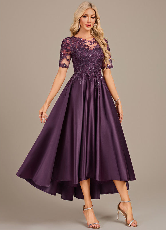 Robe Asymétrique Satin Violette - gallery 4