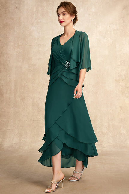 Robe Asymétrique Émeraude Plissée - gallery 5