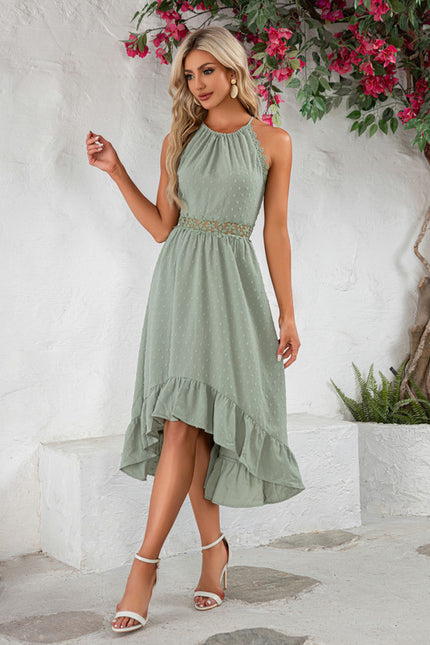 Robe Asymétrique Midi Volants Vert Deau - gallery 1
