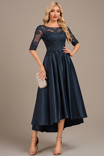 Robe Asymétrique Élégante Dentelle Satin - gallery 4