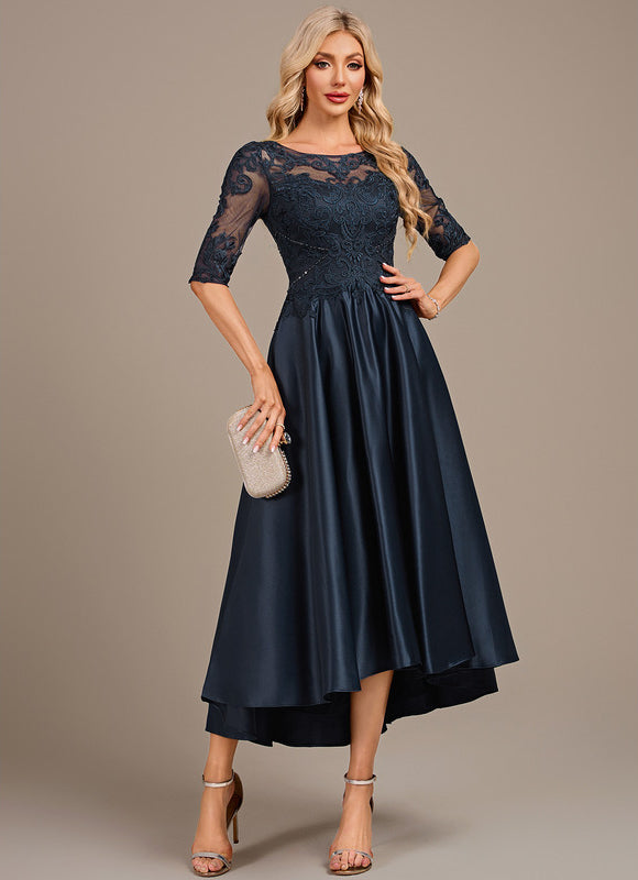 Robe Asymétrique Élégante Dentelle Satin - gallery 4