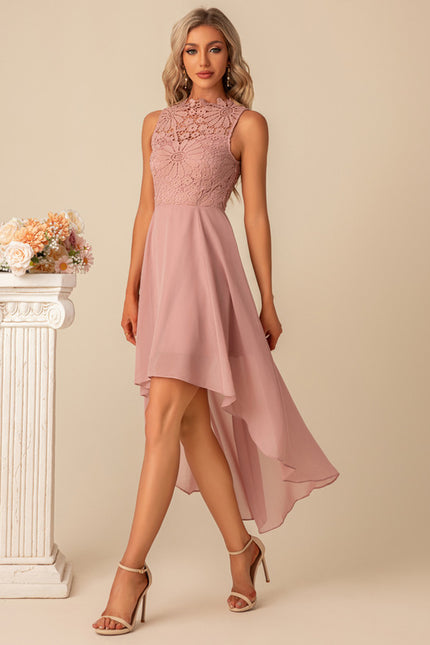 Robe Asymétrique Rose Dentelle - gallery 5