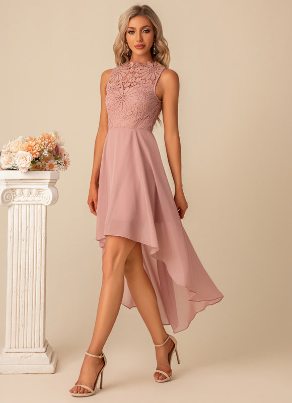 Robe Asymétrique Rose Dentelle - gallery 5