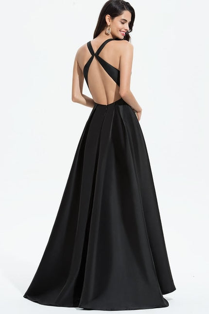 Robe Asymétrique Satin Noir - gallery 4