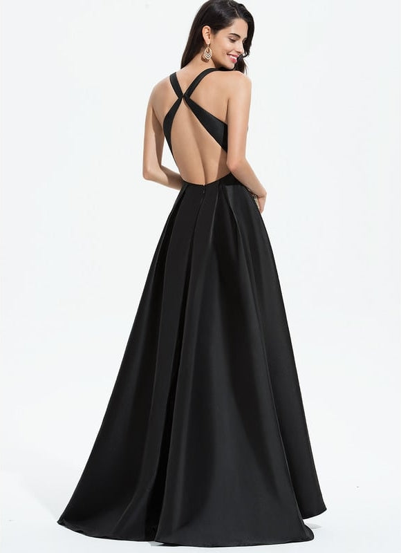 Robe Asymétrique Satin Noir - gallery 4