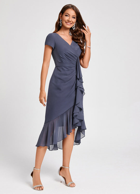 Robe Asymétrique Fluide Grisâtre - gallery 2