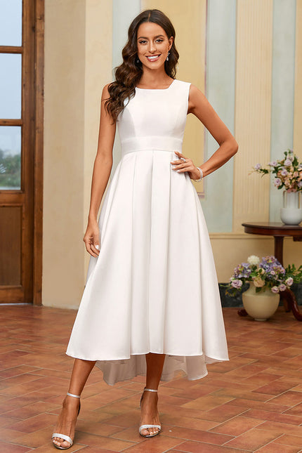 Robe Asymétrique Satinée Blanche Chic - gallery 4