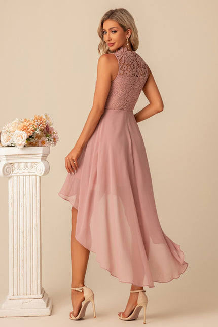 Robe Asymétrique Rose Dentelle - gallery 2