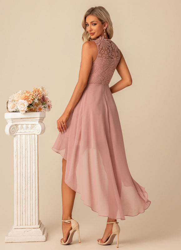 Robe Asymétrique Rose Dentelle - gallery 2