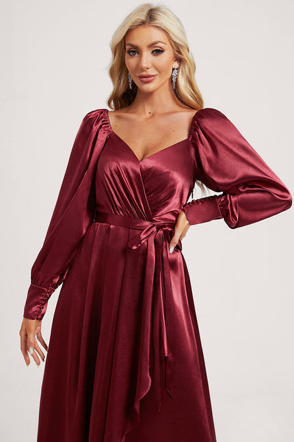 Robe Asymétrique Satin Bleu Volants - gallery 3