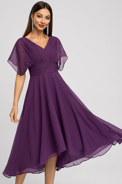 Robe Courte Asymétrique Coupe Trapèze À Volants