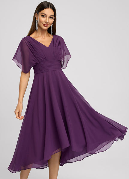 Robe Courte Asymétrique Coupe Trapèze À Volants
